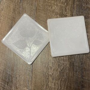 Vintage 1950s McKee Glassbake White Milk Glass Tile Trivet Poppy Flower Set of 2